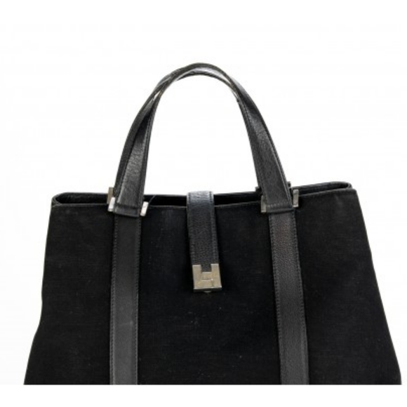 Rare lambertson truex black canvas tote bag with leather trim - Picture 4 of 8